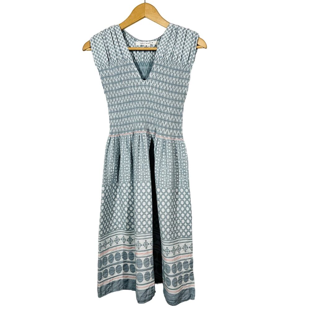 Max Studio Ruched Bust Y2K Flare Dress Sleeveless Mid Mod Print - M